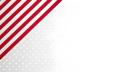 Abstract background with american flag elements, red stripes and white stars pattern on the left side, isolated on white background