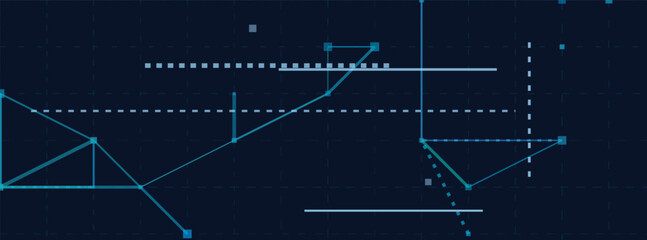 Abstract geometric design with lines and dots on dark blue tech background.
