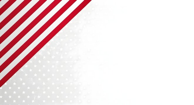 Abstract background with american flag elements, red stripes and white stars pattern on the left side, isolated on white background