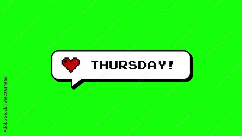 Fototapete thursday comment balloon in neubrutalism style with 8-bit pixel art heart. retro game overlay elemen