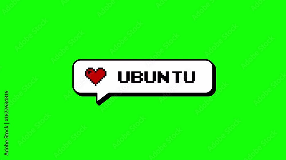 Poster love ubuntu comment balloon with heart icon in 8-bits pixel art style. neubrutalism design element f