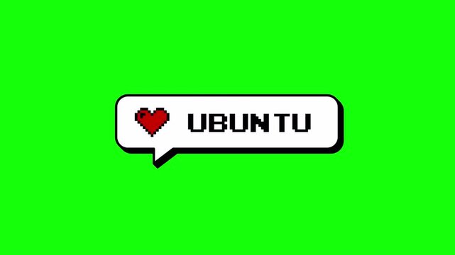 Love Ubuntu comment balloon with heart icon in 8-bits pixel art style. Neubrutalism design element for video overlay. Rendered with transparent background, Alpha channel, and ProRes 4444.