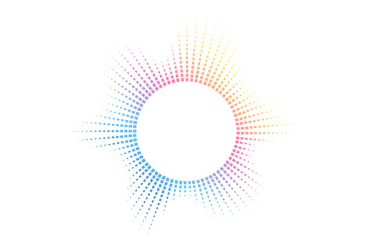 Bright rainbow radial gradient with dynamic wave shapes and luminous neon effects. Ideal for music or digital art projects. Vector illustration.