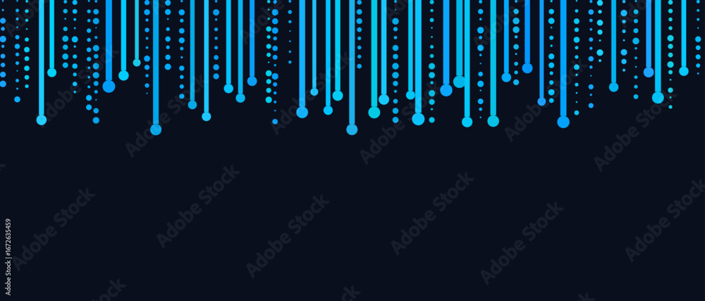 Poster futuristic vector tech background with blue digital lines and dots on dark surface.