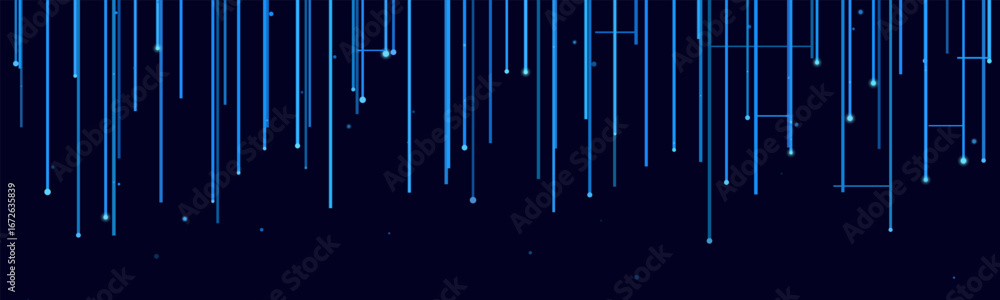Poster abstract vector tech background with blue digital lines and dots on dark theme.