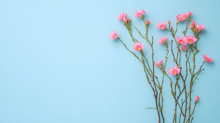 Pink Flowers on Blue Background Floral Spring Blossom Arrangement