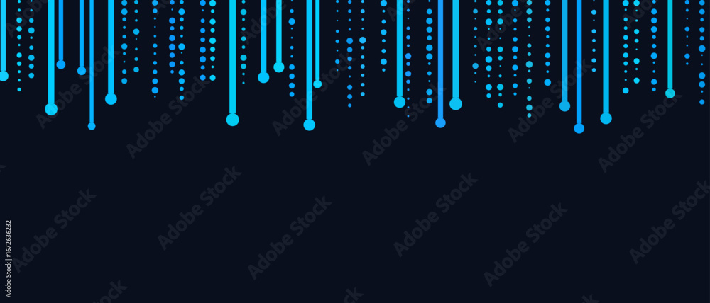 Poster minimalist blue vector technology background with vertical lines and dots.