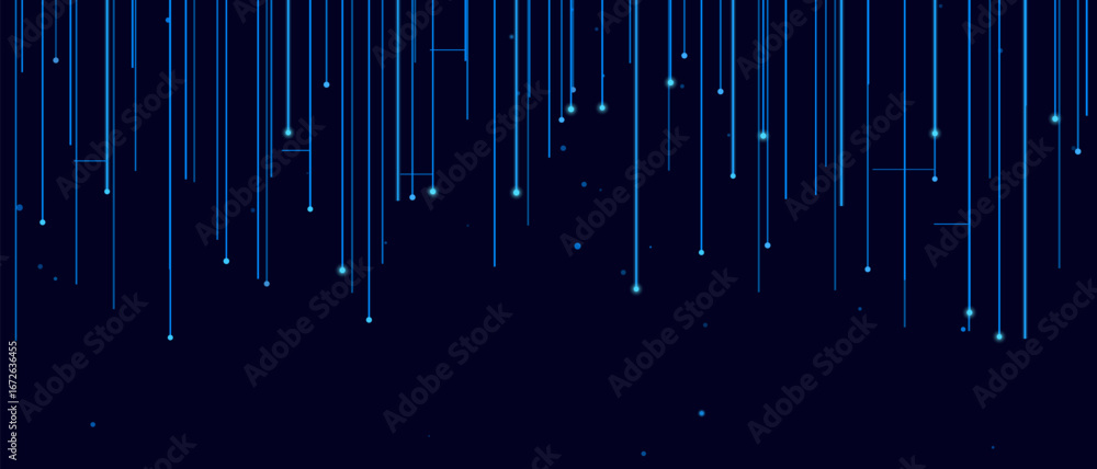 Poster futuristic vector tech background with neon lines and dots on dark theme.
