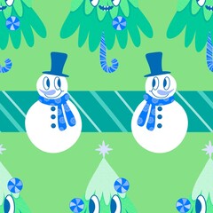 Christmas cartoon ice seamless snowman pattern for wrapping paper and fabrics
