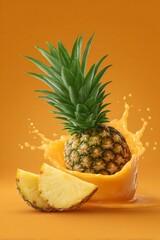 Pineapple with Juice Splash A Vibrant, Delicious, and Tropical Still Life Photography