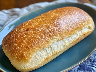 Golden Crusty Ciabatta Bread Loaf on Plate