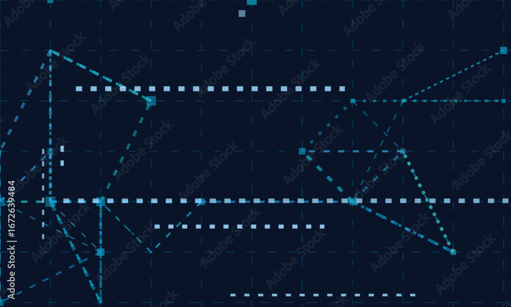 Poster abstract vector tech background with geometric lines and dotted grid pattern.