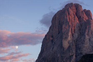 The northern side of Sasso Lungo at sunset from the Val Gardena area