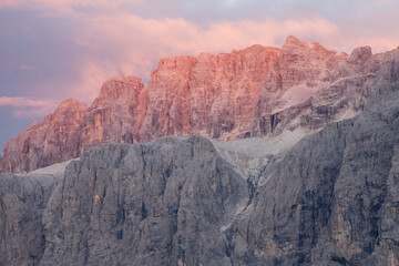 The northern side of Monte Sella at sunset from the Val Gardena area