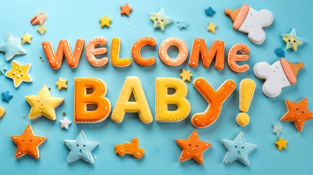Welcome baby cookies on blue background