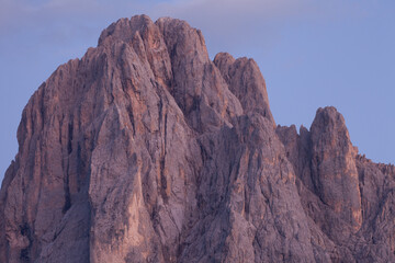 The northern side of Sasso Lungo at sunset from the Val Gardena area
