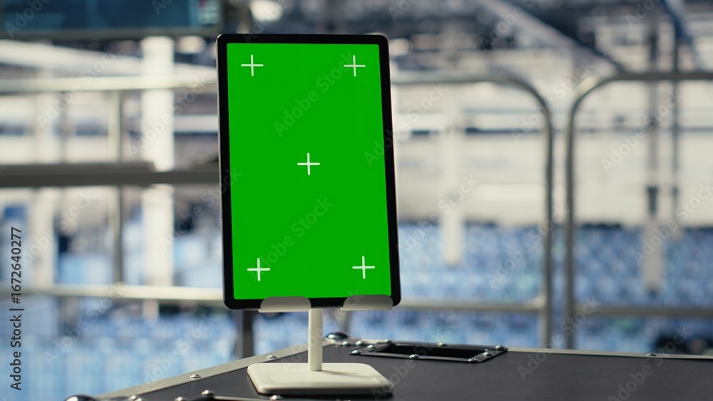Aufkleber close up shot of green screen tablet in data center with advanced technology workloads. mockup chrom