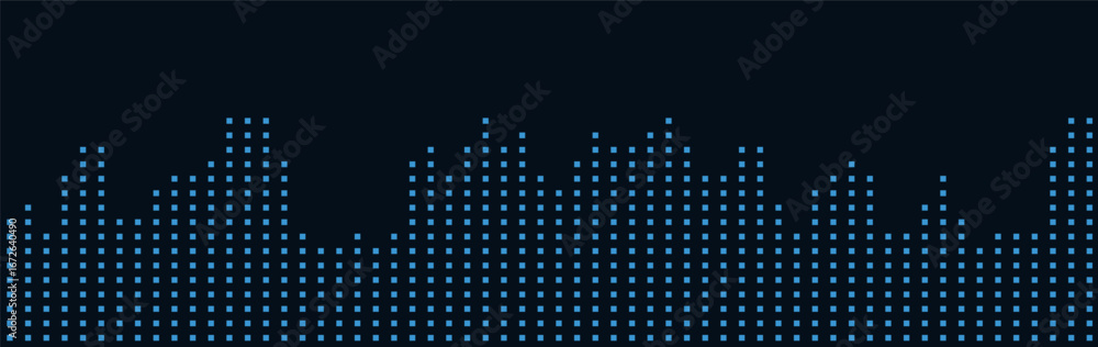 Poster digital skyline cityscape with dot pattern on minimalist vector tech background.