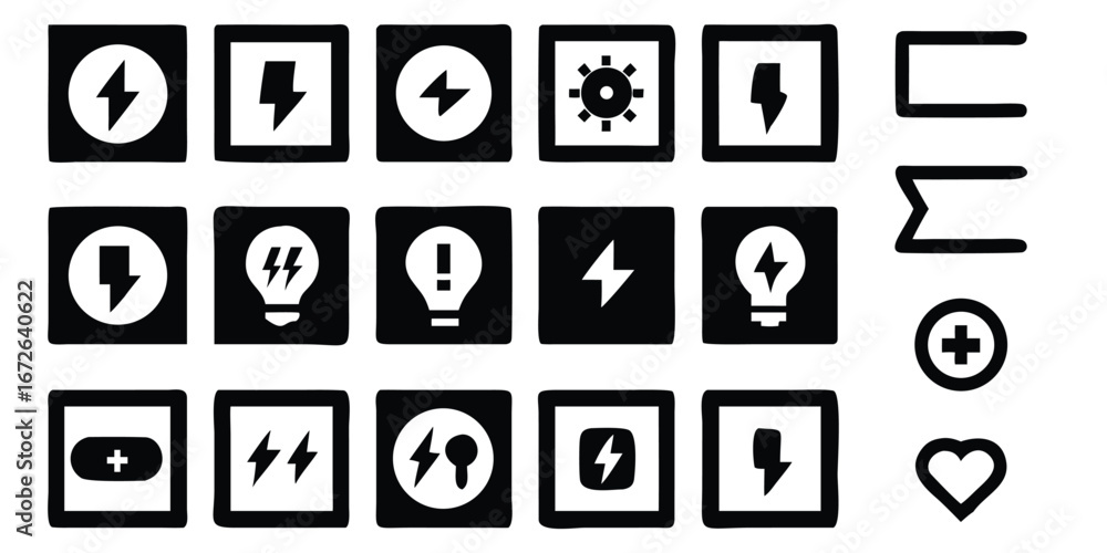 Poster a vector icon set for web design with various symbols and illustrations