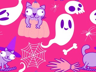 Halloween animals seamless cats pattern for wrapping paper and fabrics and linens and kids clothes print