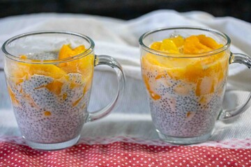 Chia Seed Pudding with Mango A Refreshing Treat. Kefir and milk
