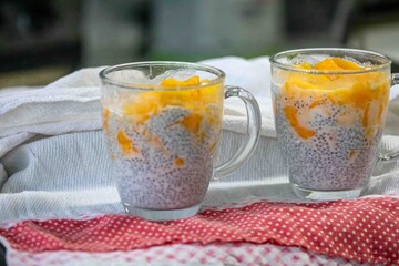Chia Seed Pudding with Mango A Refreshing Treat. Kefir and milk