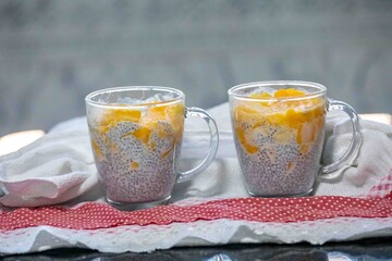 Chia Seed Pudding with Mango A Refreshing Treat. Kefir and milk