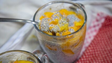 Chia Seed Pudding with Mango A Refreshing Treat. Kefir and milk