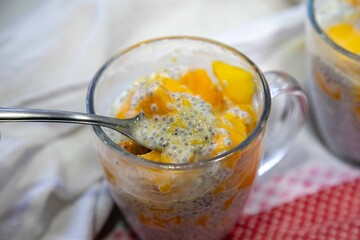 Chia Seed Pudding with Mango A Refreshing Treat. Kefir and milk