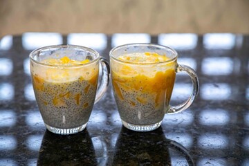 Chia Seed Pudding with Mango A Refreshing Treat. Kefir and milk