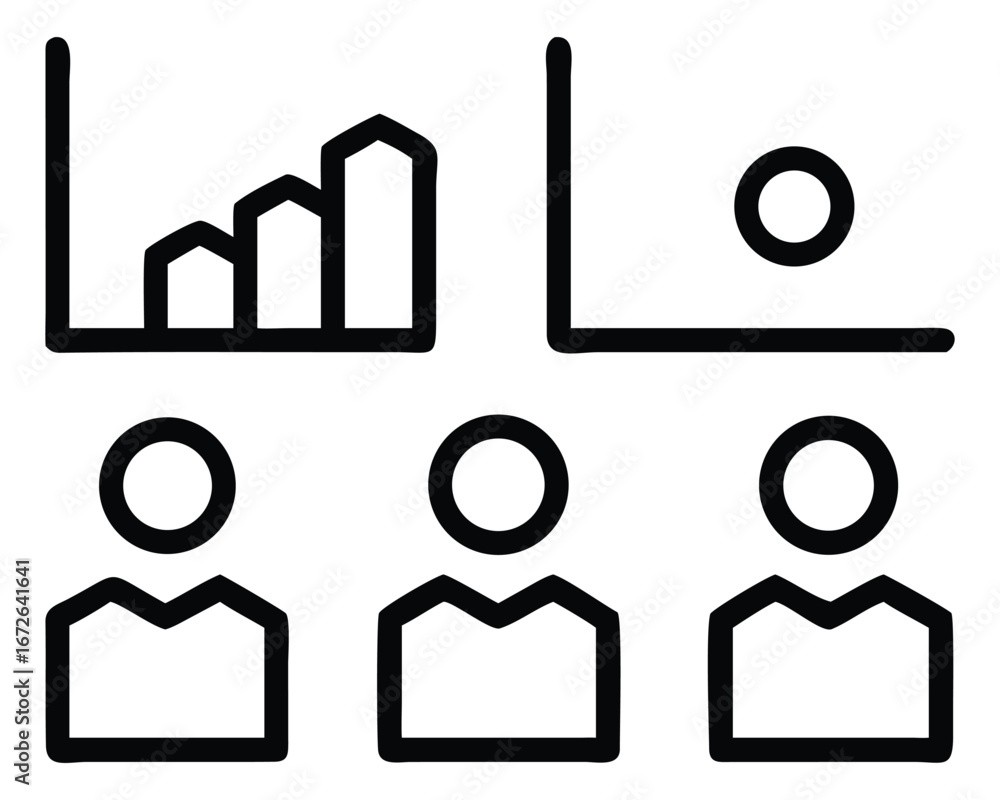 Poster set of business icons with charts and graphs representing a concept of success and teamwork