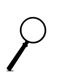 A black magnifying glass with handle on a plain white background view