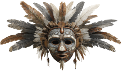 Ornate tribal mask with feathered headdress
