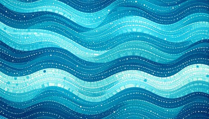 A mesmerizing design featuring undulating blue waves, with intricate mosaic patterns and sparkling accents, creating a tranquil and captivating visual.