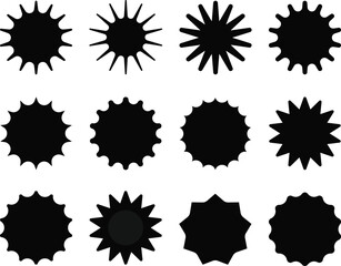 Black Starburst Shapes Diverse Sunburst Silhouettes Vector