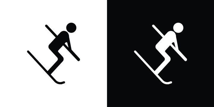 Skiing icon for web design. solid vector icons