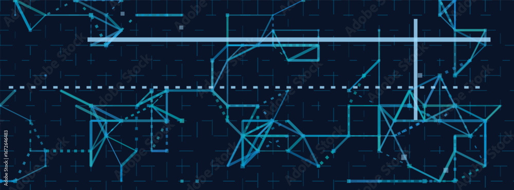 Aufkleber abstract geometric vector tech background with blue lines and shapes on dark theme.