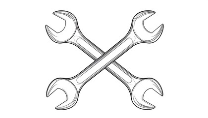 Two crossed adjustable wrenches in a graphic design, showcasing meticulous linework and a classic tool depiction.