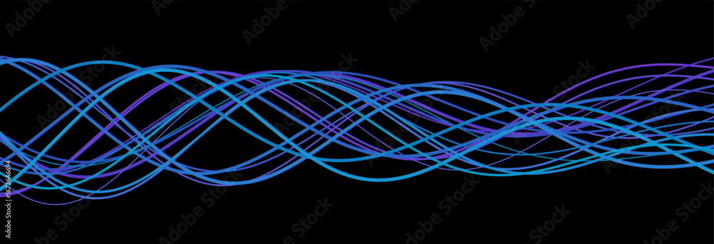 Poster dynamic waves on black: tech background with intersecting blue and purple lines.