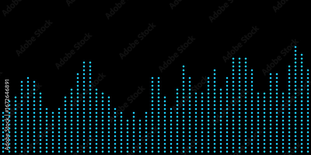 Poster futuristic vector tech background with blue dot pattern on black.