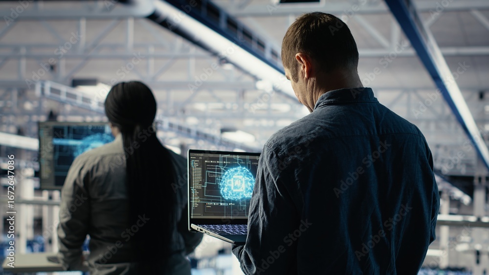 Poster data center system administrators investigate neural networks configuration, adjusting for optimal f