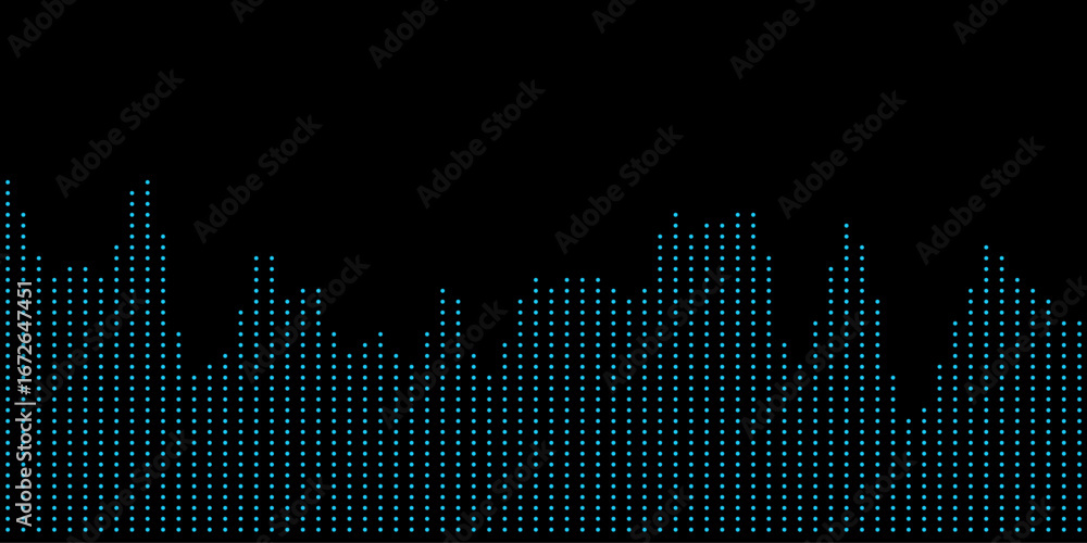 Poster futuristic vector tech skyline with digital dot matrix.