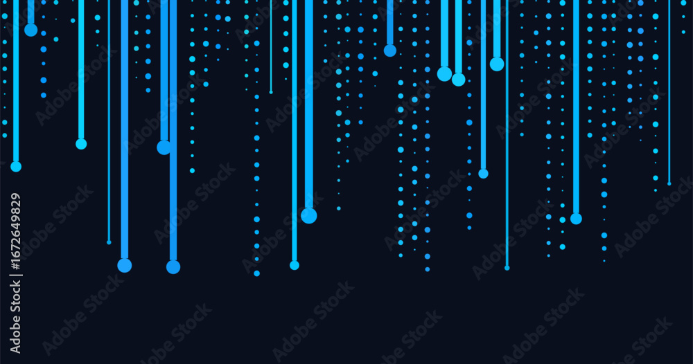 Poster minimalist vector tech background with vertical blue lines and dots.