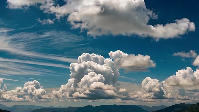 cinematic 4k ultra hd timelapse stock video of fluffy white clouds drifting quickly across deep blue sky creating mesmerizing patterns of cloudscapes perfect nature backgrounds weather visuals