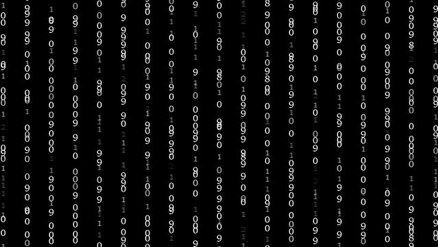 Falling White Binary Code Numbers on Black Background Digital Data Stream abstract computer