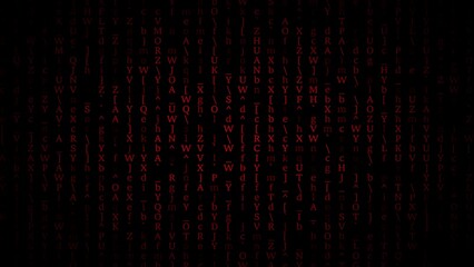 Red Digital Code Matrix Falling Characters on Black Background image photo