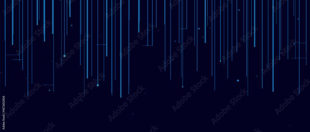 Poster futuristic vector tech background with vertical blue lines on dark theme.