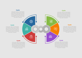 cycle and circular shape business process infographic diagram with half circle separated opposite direction with 6 step for slide presentation