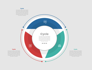 cycle and circular shape business process infographic diagram with big circle and star sharp edge with 3 step for slide presentation