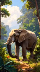 Fototapeta premium A magnificent elephant strolls through a lush, vibrant jungle.